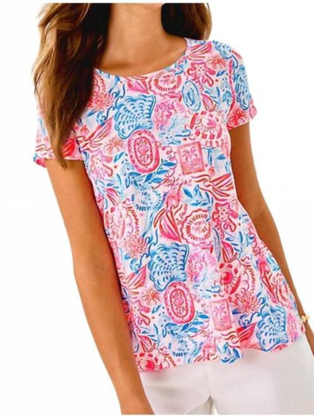 Lilly Pulitzer Women's Etta Scoop Neck, Resort White Lil Sun Sea Sand